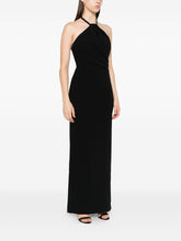 Solace London Halterneck Draped Beaded-Neckline Maxi Dress Black Black