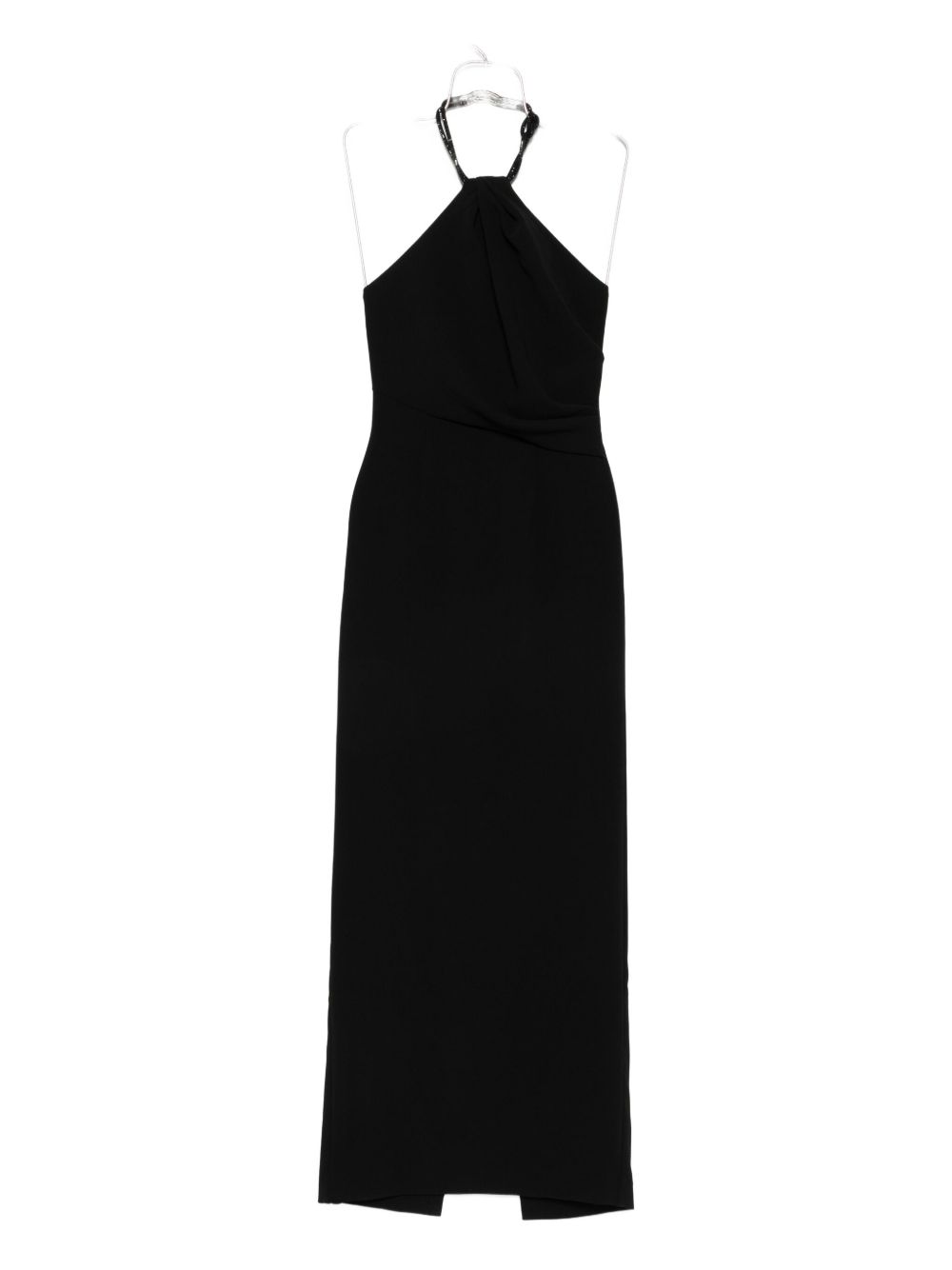 Solace London Halterneck Draped Beaded-Neckline Maxi Dress Black Black