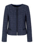 Emporio Armani Navy Blue Sequin Tweed Wool-Blend Blazer with Zip Fastening Blue