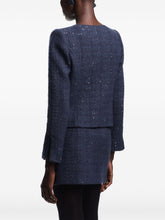 Emporio Armani Navy Blue Sequin Tweed Wool-Blend Blazer with Zip Fastening Blue