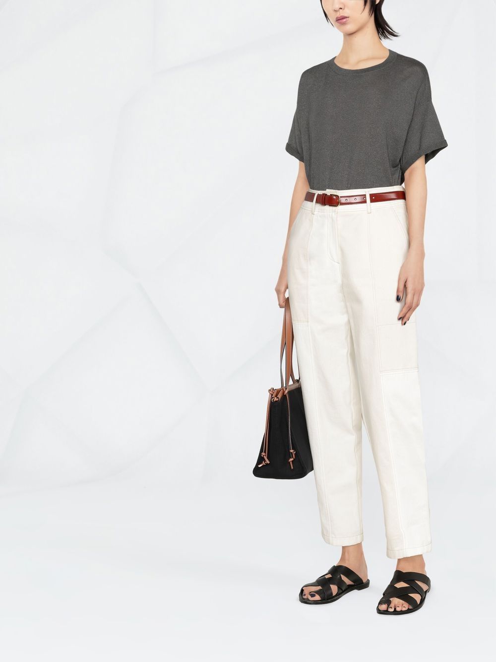 Brunello Cucinelli Cashmere-Blend Metallic-Thread T-Shirt Grey