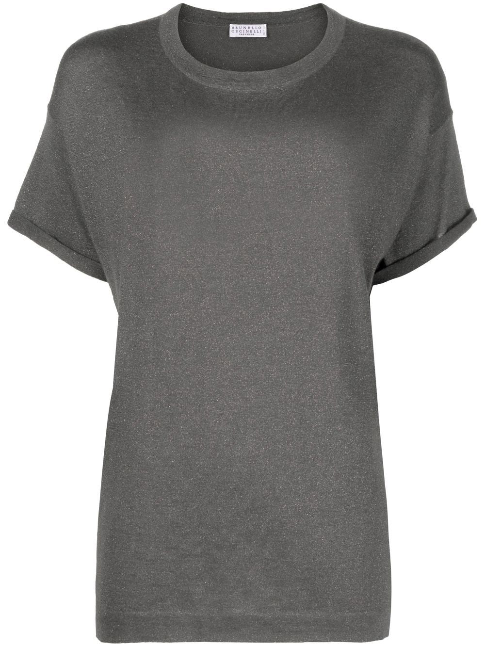 Brunello Cucinelli Cashmere-Blend Metallic-Thread T-Shirt Grey