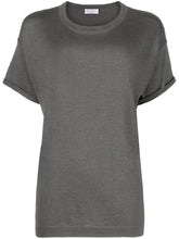Brunello Cucinelli Cashmere-Blend Metallic-Thread T-Shirt Grey