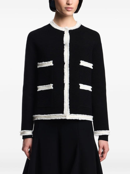 Emporio Armani Wool-Blend Fringed Crewneck Blazer Black
