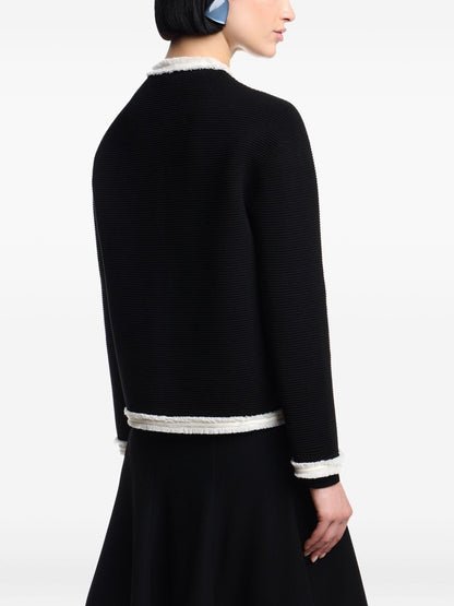 Emporio Armani Wool-Blend Fringed Crewneck Blazer Black