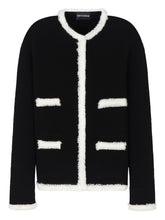 Emporio Armani Wool-Blend Fringed Crewneck Blazer Black