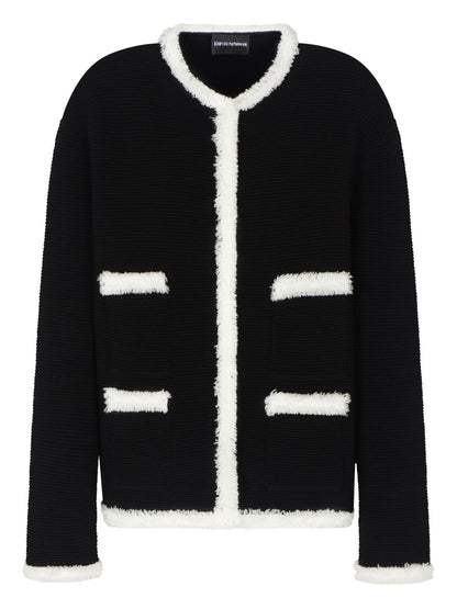 Emporio Armani Wool-Blend Fringed Crewneck Blazer Black