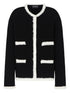 Emporio Armani Wool-Blend Fringed Crewneck Blazer Black