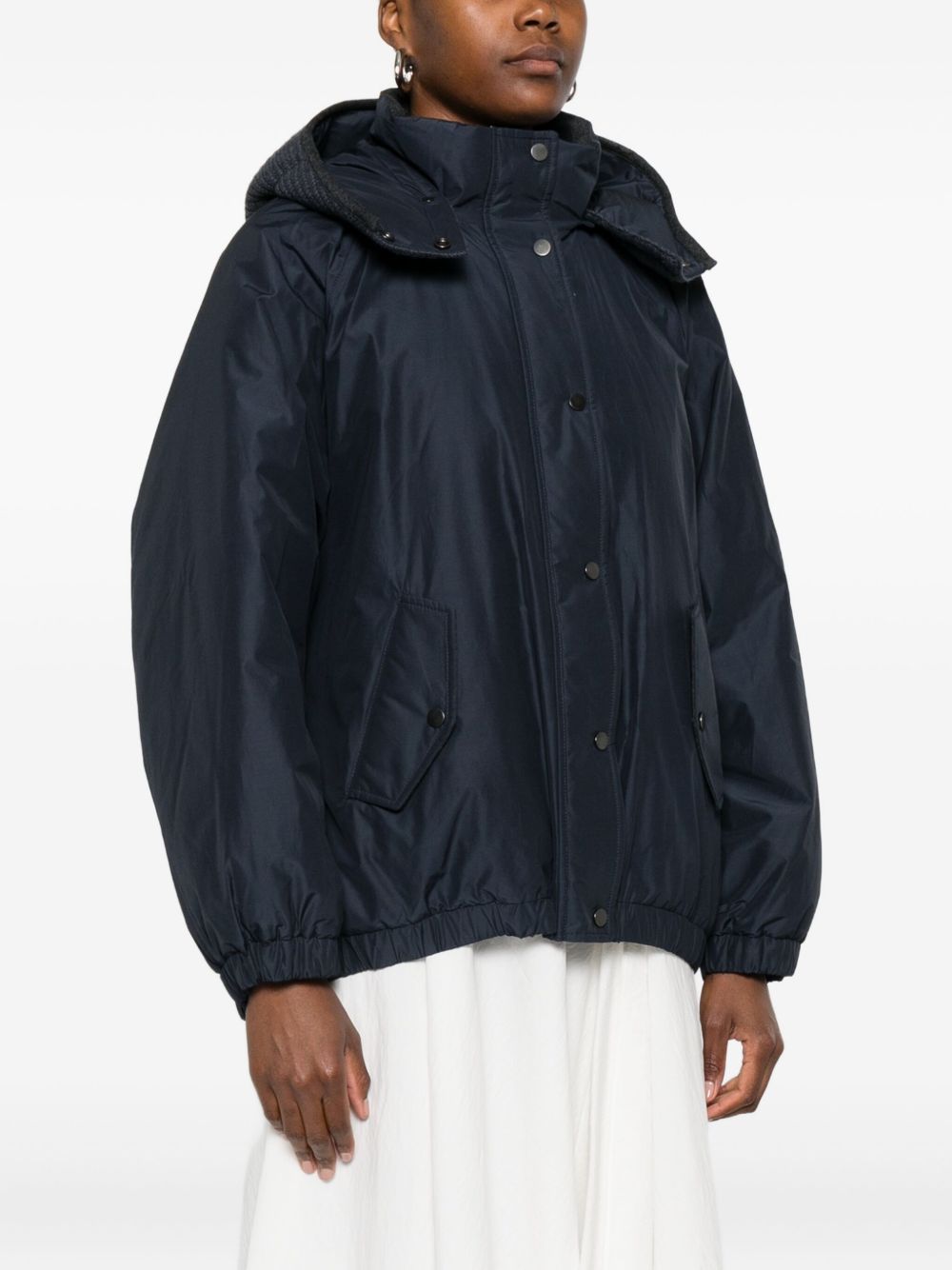 Brunello Cucinelli Detachable Hood Down Wool Jacket Blue