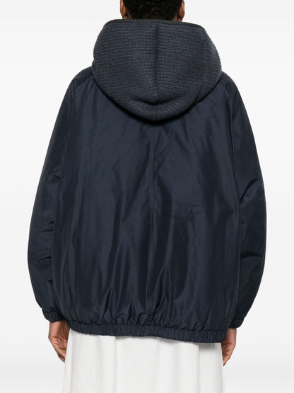 Brunello Cucinelli Detachable Hood Down Wool Jacket Blue