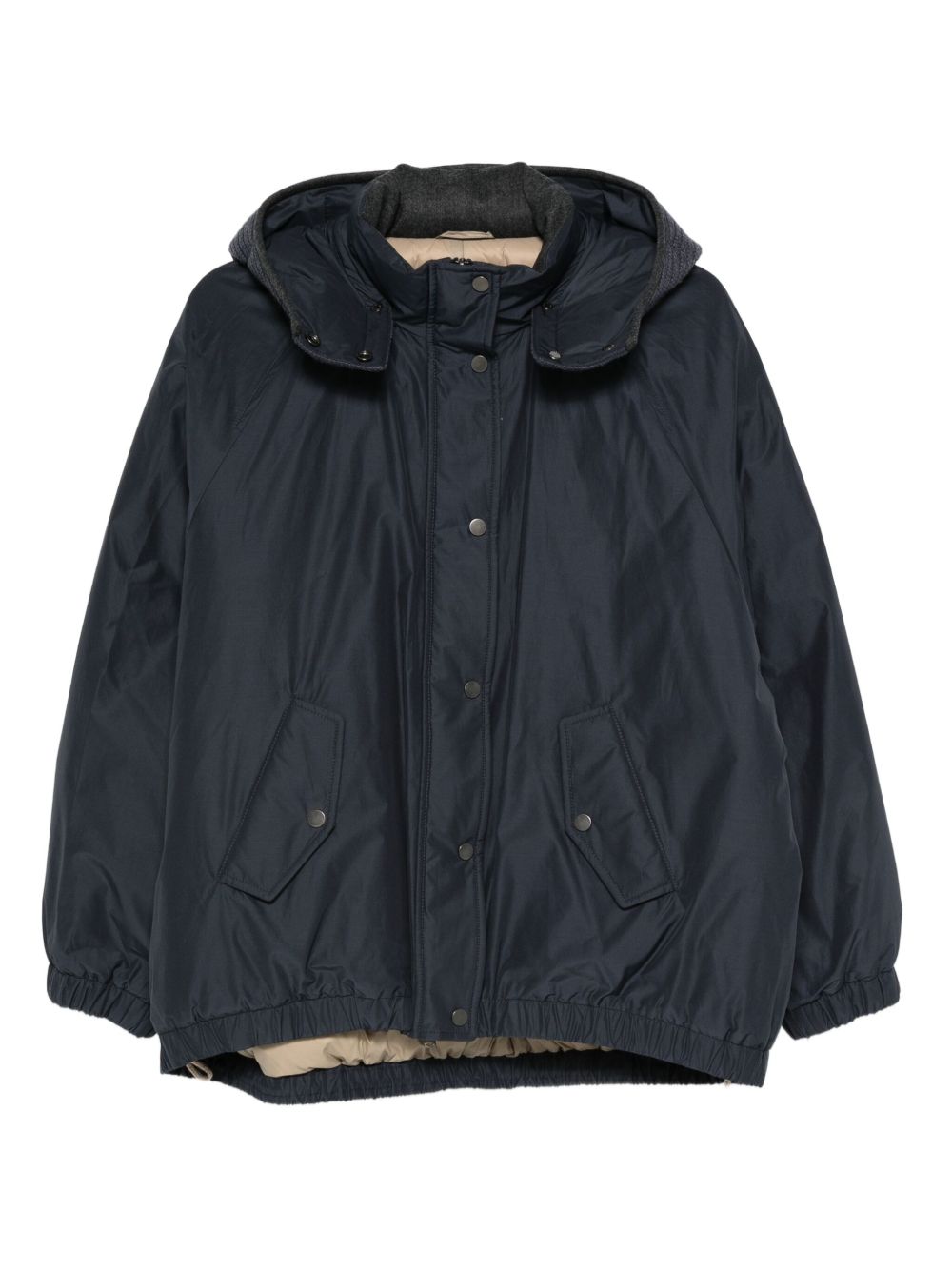 Brunello Cucinelli Detachable Hood Down Wool Jacket Blue
