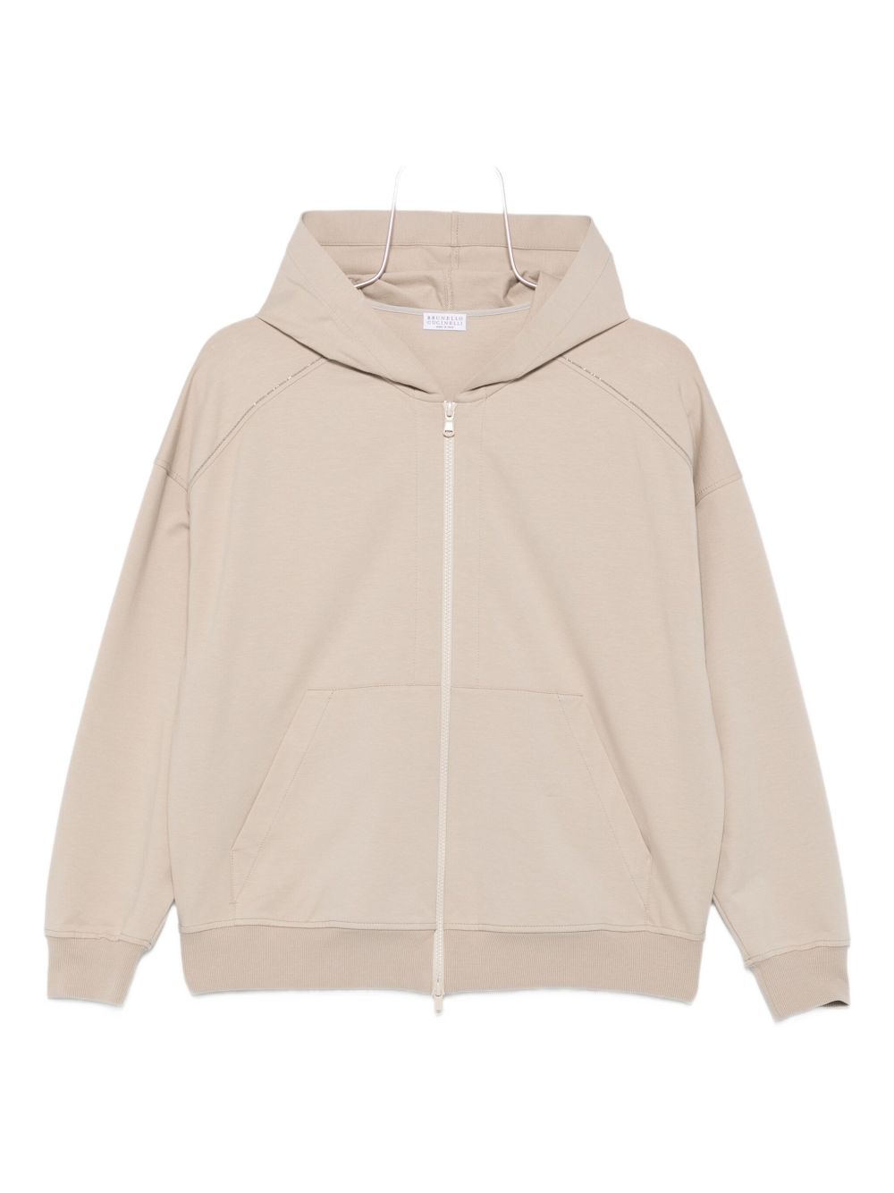 Brunello Cucinelli Monili Chain-Detail Zip-Front Hoodie Beige
