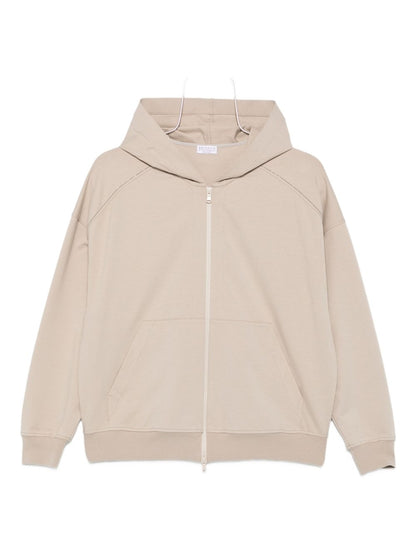 Brunello Cucinelli Monili Chain-Detail Zip-Front Hoodie Beige