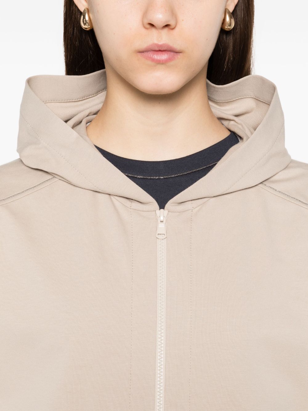 Brunello Cucinelli Monili Chain-Detail Zip-Front Hoodie Beige
