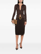 Tom Ford Pencil Satin Midi Skirt in Dark Brown