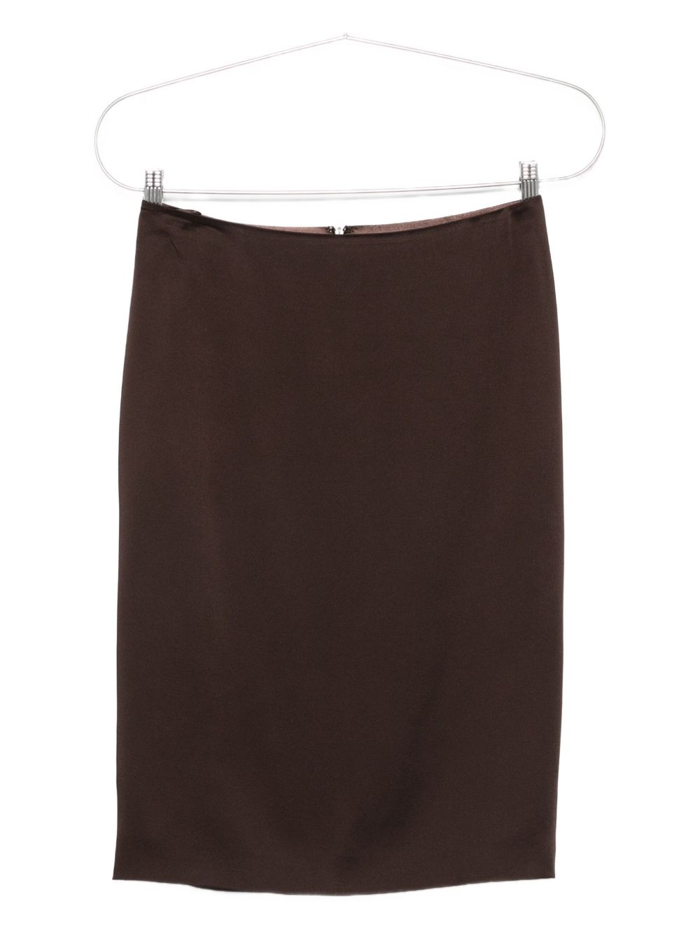 Tom Ford Pencil Satin Midi Skirt in Dark Brown