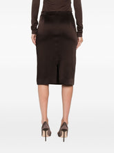 Tom Ford Pencil Satin Midi Skirt in Dark Brown