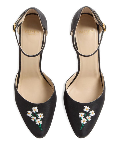 Valentino Garavani Hi Dolly 105mm Floral Embroidered Silk Pumps Black