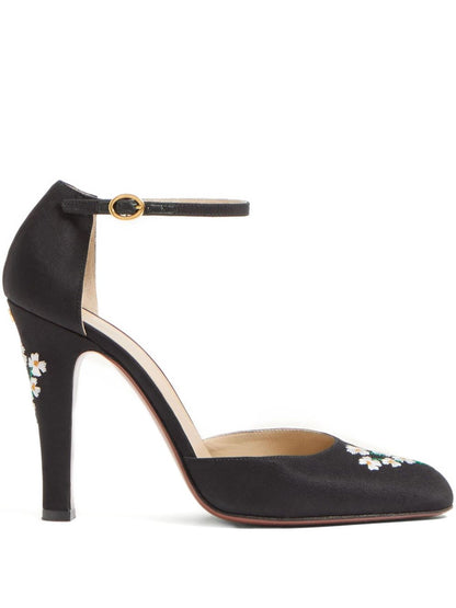 Valentino Garavani Hi Dolly 105mm Floral Embroidered Silk Pumps Black