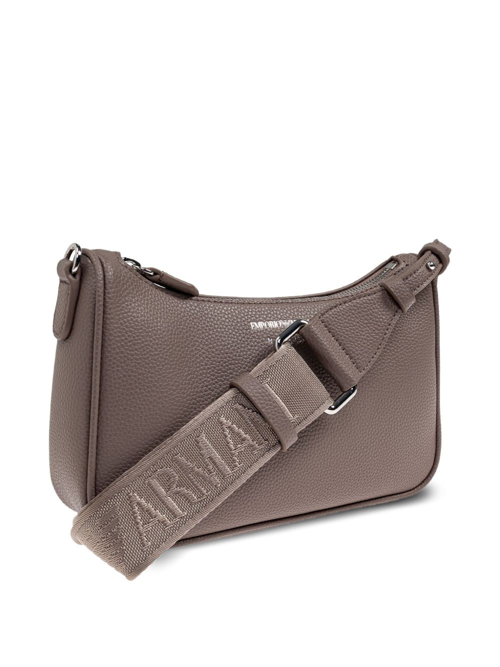 Emporio Armani Pebbled Leather Baguette Shoulder Bag Dove Grey