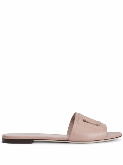 Dolce &amp; Gabbana Powder Pink Calf Leather Cut-Out Flat Sandals Powder