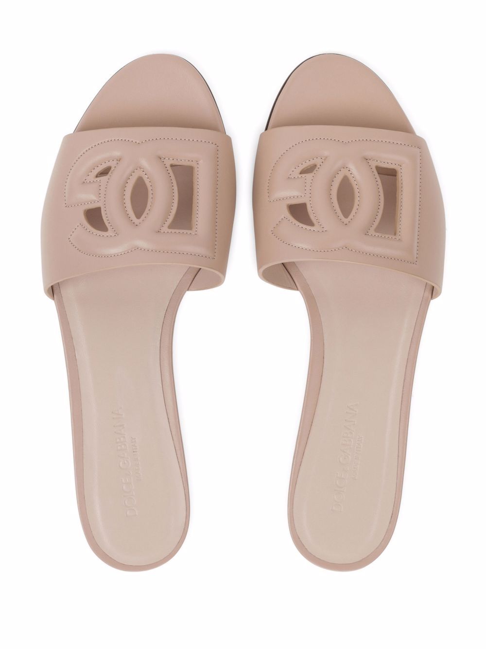 Dolce &amp; Gabbana Powder Pink Calf Leather Cut-Out Flat Sandals Powder