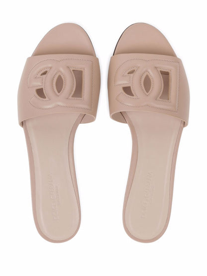 Dolce &amp; Gabbana Powder Pink Calf Leather Cut-Out Flat Sandals Powder