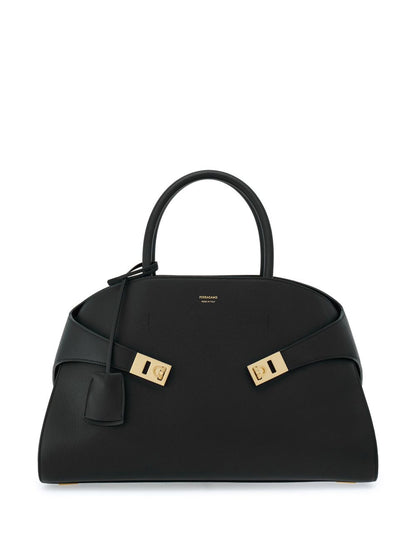 Ferragamo Medium Hug Gancini-Buckle Tote Bag Black