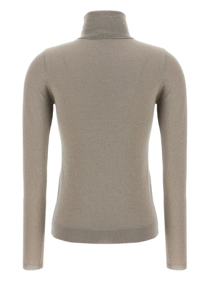 Brunello Cucinelli Cashmere-Silk Ribbed Turtleneck Sweater Dove Grey