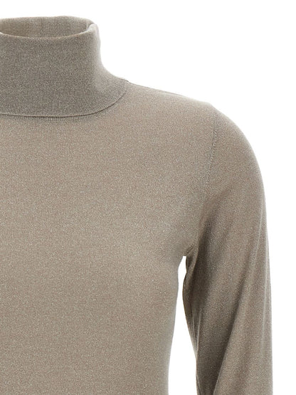 Brunello Cucinelli Cashmere-Silk Ribbed Turtleneck Sweater Dove Grey