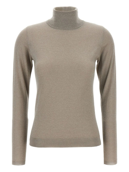 Brunello Cucinelli Cashmere-Silk Ribbed Turtleneck Sweater Dove Grey