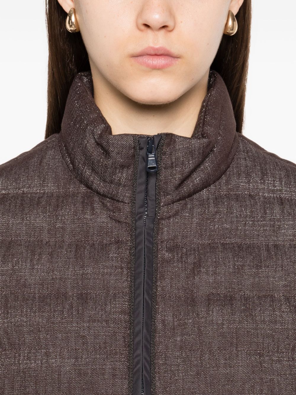 Brunello Cucinelli Quilted Down Zip-Front Short-Sleeve Jacket Brown