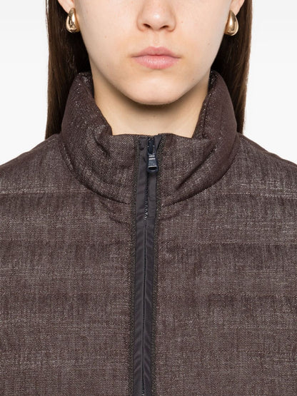Brunello Cucinelli Quilted Down Zip-Front Short-Sleeve Jacket Brown