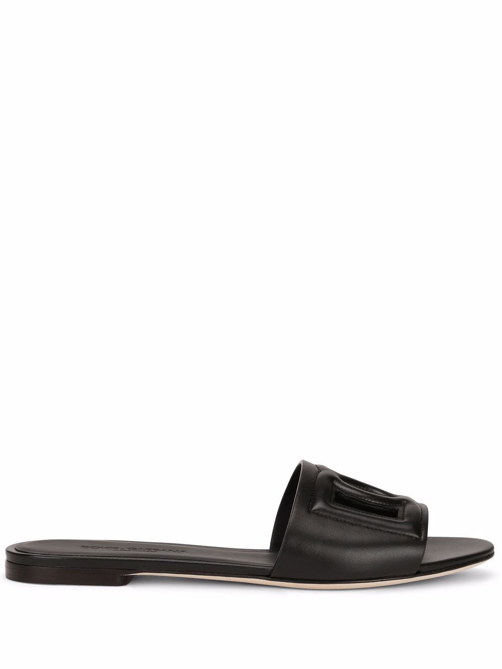 Dolce &amp; Gabbana DG Millennials Logo Black Calf Leather Slides Black