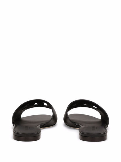 Dolce &amp; Gabbana DG Millennials Logo Black Calf Leather Slides Black