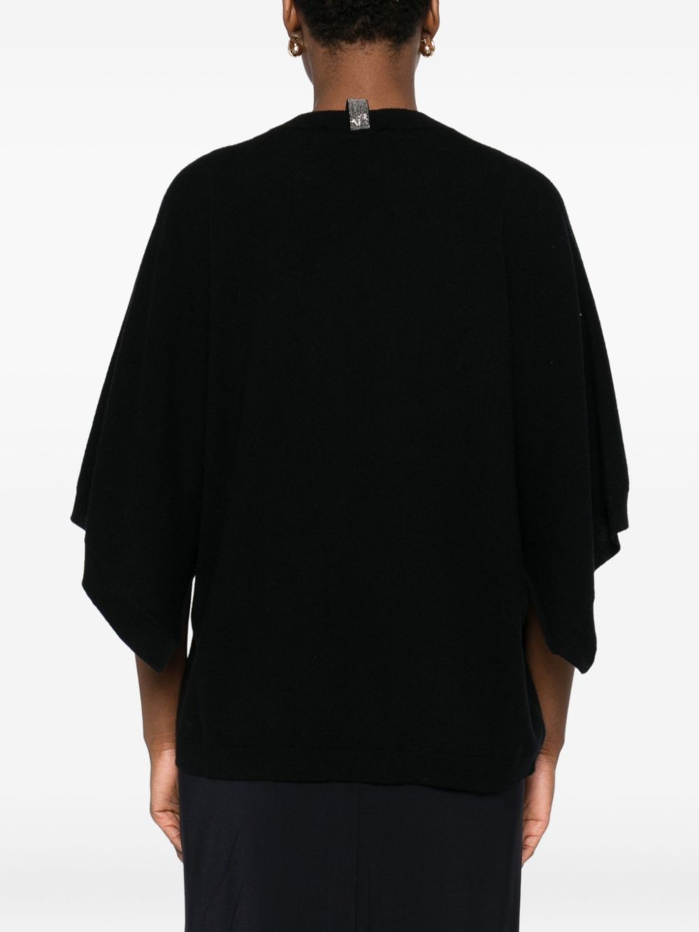 Fabiana Filippi Batwing-Sleeve Cashmere Wool Top Black