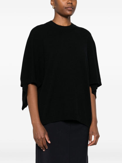 Fabiana Filippi Batwing-Sleeve Cashmere Wool Top Black