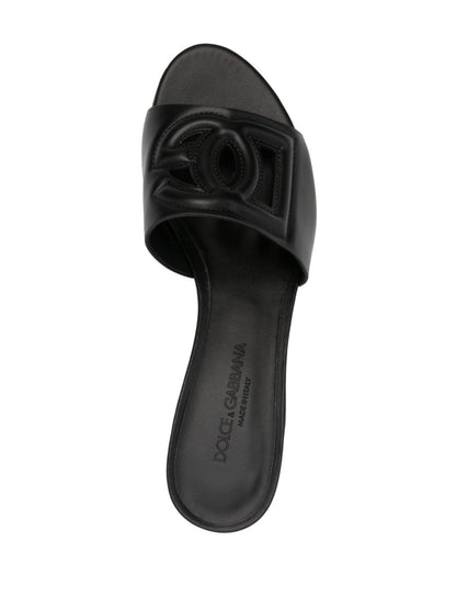 Dolce &amp; Gabbana Cut-Out DG Logo 40mm Block Heel Leather Sandals Black black