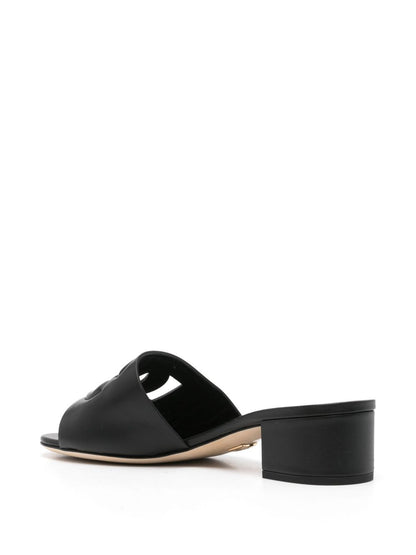 Dolce &amp; Gabbana Cut-Out DG Logo 40mm Block Heel Leather Sandals Black black