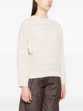 Brunello Cucinelli Open-Knit Striped Cashmere and Wool Sweater Beige