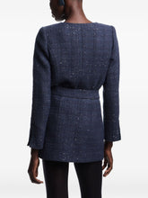 Emporio Armani Dark Blue Tweed Wool-Blend Mini Skirt with Sequin Embellishment Blue
