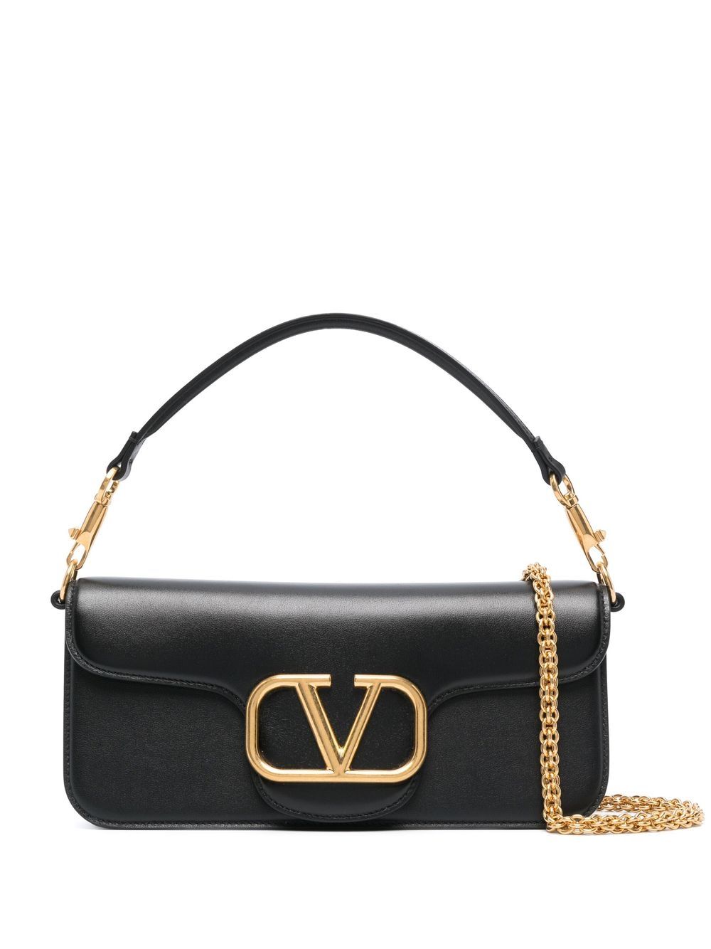 Valentino Garavani Locò Chain Lambskin Shoulder Bag Black