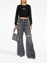 Diesel Cut-Out Cropped Cotton-Blend Sweatshirt Black