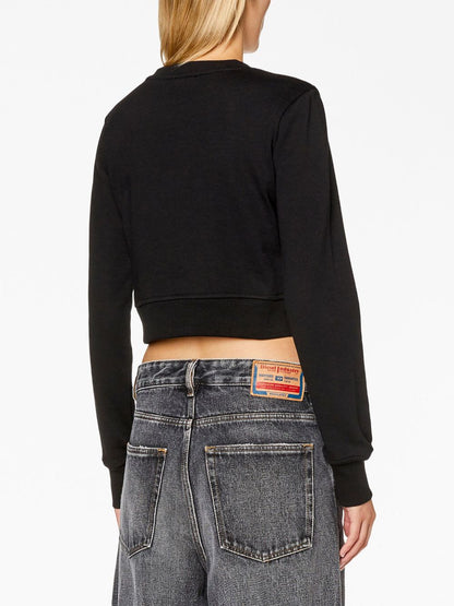Diesel Cut-Out Cropped Cotton-Blend Sweatshirt Black