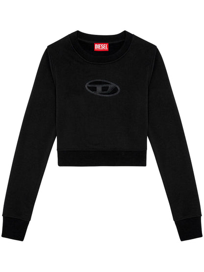 Diesel Cut-Out Cropped Cotton-Blend Sweatshirt Black
