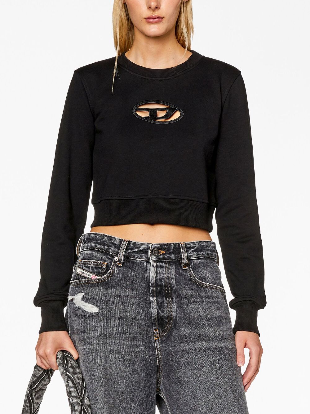 Diesel Cut-Out Cropped Cotton-Blend Sweatshirt Black