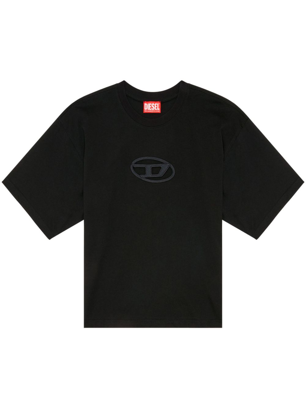 Diesel Cropped Organic Cotton T-shirt with Oval D Logo Black Black