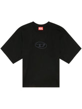 Diesel Cropped Organic Cotton T-shirt with Oval D Logo Black Black
