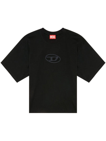 Diesel Cropped Organic Cotton T-shirt with Oval D Logo Black Black