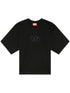 Diesel Cropped Organic Cotton T-shirt with Oval D Logo Black Black